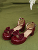 Sandali accademici Lolita Fiocchi Punta tonda Pelle PU Scarpe estive Lolita bordeaux
