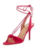 Sandali ad alto tacco rosso micro scamosciata scarpe da ballo aperto allacciato scarpe da ritorno a casa