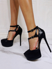 Sandali ad alto tacco sexy nero in pelle PU in pelle chiusa con tacco a spillo con tacco a spillo tacco per caviglia