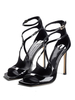 Sandali al tallone alto brevetto nero PU Uppert Peep Toe Strepping Scherne Scarpe da festa del tallone