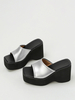 Sandali con cinturino argento Pantofole con sandalo con plateau metallizzato da donna