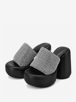 Sandali con plateau da donna sandali con tacco grosso e punta tonda con strass