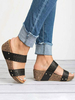 Sandali con punta aperta in pelle PU con tacco a zeppa da donna