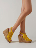 Sandali con punta aperta in pizzo da donna con tacco a zeppa