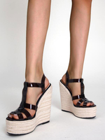 Sandali con punta chiusa in pelle PU con tacco a zeppa da donna