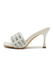 Sandali con tacco a spillo da donna; strass; in pelle PU; infradito; sandali da sera con tacco a spillo; punta quadrata
