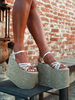 Sandali con tacco alto Argento PU Pelle Open Toe Paillettes Scarpe da sera Scarpe da festa da donna