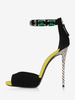 Sandali con tacco alto in micro pelle scamosciata nera punta rotonda strass scarpe da ballo scarpe da festa da donna
