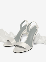 Sandali con tacco alto in raso bianchi con lacci fiocco punta rotonda scarpe da ballo cinturino alla caviglia scarpe da sposa