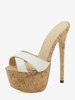 Sandali con tacco alto Sandali sexy con punta aperta in pelle PU bianca con tacco alto