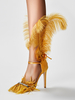 Sandali con tacco alto Scarpe da ballo con dettagli in piume dorate e strass
