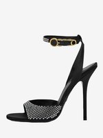 Sandali con tacco alto Scarpe da ballo da ballo con punta aperta nera con strass e cinturino alla caviglia