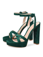 Sandali con tacco alto Scarpe da ballo da donna con punta tonda in micro pelle scamosciata verde