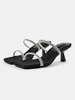 Sandali con tacco alto Scarpe da sera da donna con punta quadrata in raso nero