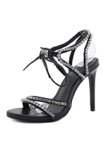 Sandali con tacco alto Scarpe da sera da donna con punta tonda in pelle PU nera