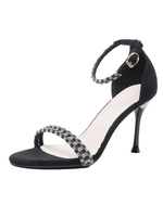 Sandali con tacco alto Scarpe da sera da donna con punta tonda in pelle scamosciata nera con punta tonda