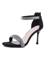 Sandali con tacco alto Scarpe da sera da donna con punta tonda in pelle scamosciata nera con punta tonda