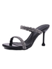Sandali con tacco alto Scarpe da sera da donna in pelle verniciata nera con punta tonda e strass