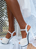Sandali con tacco alto Scarpe da sera da donna in tessuto con paillettes argento con punta aperta
