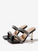 Sandali con tacco alto strass punta aperta tacco a spillo senza schienale per feste e balli di fine anno