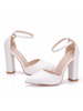 Sandali con tacco bianco per donna tacco grosso con punta a punta in pelle PU con cinturino alla caviglia sexy