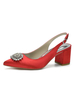 Sandali con tacco da donna con tacco a spillo e punta a punta Sandali con cinturino in raso rosso rosso