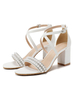 Sandali con tacco da donna Sandali con tacco grosso Slip on Sandali con tacco basso in pelle PU con cinturino alla caviglia bianco