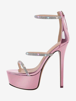 Sandali con tacco sexy da donna con plateau e punta aperta con strass Sandali con tacco a spillo con cinturino