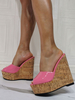 Sandali con zeppa da donna attraenti muli con tacco a zeppa sexy in vernice trasparente con punta aperta rosa