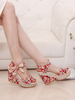 Sandali con zeppa da donna Street Wear con fiocchi stampati Sandali in tessuto Open Toe
