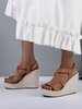 Sandali con zeppa in pelle scamosciata con punta tonda da donna