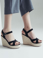 Sandali con zeppa superiore in micro pelle scamosciata con punta tonda da donna