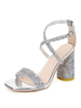 Sandali da ballo incrociati con glitter da donna; tacco largo; scarpe da ritorno a casa