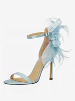 Sandali da donna con cinturino alla caviglia e fiore di piume; scarpe da sera; scarpe da sposa