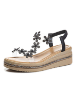 Sandali da donna con zeppa superiore in PVC a punta tonda con applicazioni