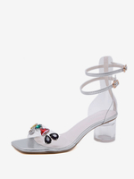 Sandali da donna Sandali con strass e tacco grosso in cristallo Sandali con cinturino alla caviglia con punta aperta