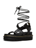 Sandali gladiatore in pelle nera piatta con punta tonda da donna