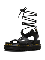 Sandali gladiatore in pelle nera piatta con punta tonda da donna