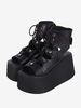 Sandali Gothic Lolita Occhielli Punta aperta Pelle PU metallizzata Scarpe estive Lolita nere