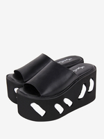 Sandali Gothic Lolita Punta tonda Pelle PU Scarpe estive Lolita nere