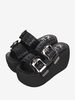 Sandali Gothic Lolita Punta tonda Pelle PU Scarpe estive Lolita nere