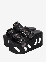 Sandali Gothic Lolita Punta tonda Pelle PU Scarpe estive Lolita nere
