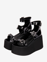 Sandali Gothic Lolita Punta tonda Tomaia in PU verniciata Scarpe estive Lolita nere