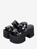 Sandali Gothic Lolita Punta tonda Tomaia in PU verniciata Scarpe estive Lolita nere