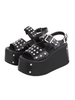 Sandali Gothic Lolita Rivetti neri in pelle PU Punta tonda Scarpe estive Lolita