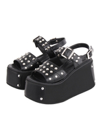 Sandali Gothic Lolita Rivetti neri in pelle PU Punta tonda Scarpe estive Lolita