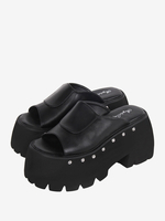 Sandali Gothic Lolita Rivetti Punta tonda Pelle PU Scarpe estive Lolita nere
