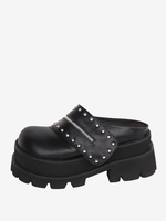 Sandali Gothic Lolita Rivetti Punta tonda Pelle PU Scarpe estive Lolita nere