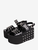 Sandali Gothic Lolita Rivetti Tomaia in PU verniciata con punta tonda Scarpe estive Lolita nere