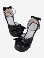 Sandali Lolita gotici con fiocchi Scarpe estive Lolita nere con fiocco in punta aperta